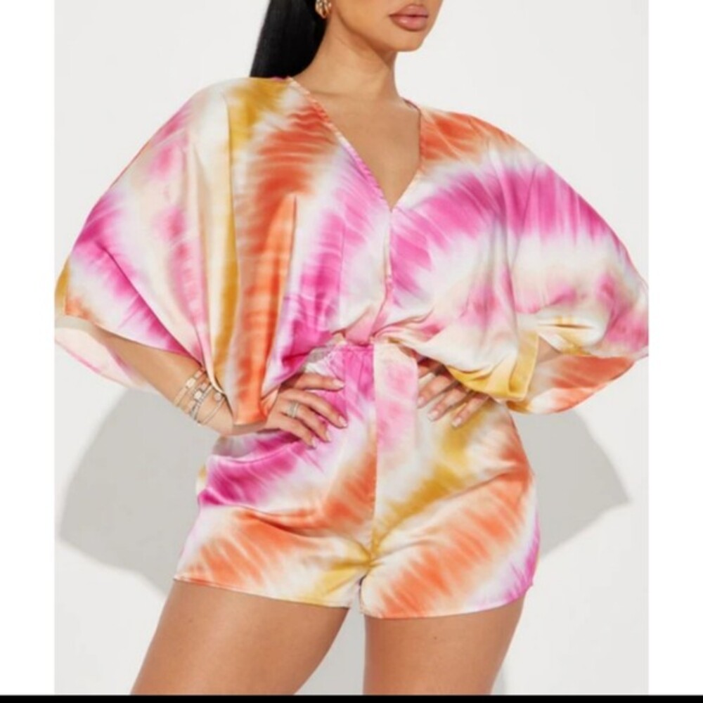Multicolor Tie Dye Satin Romper